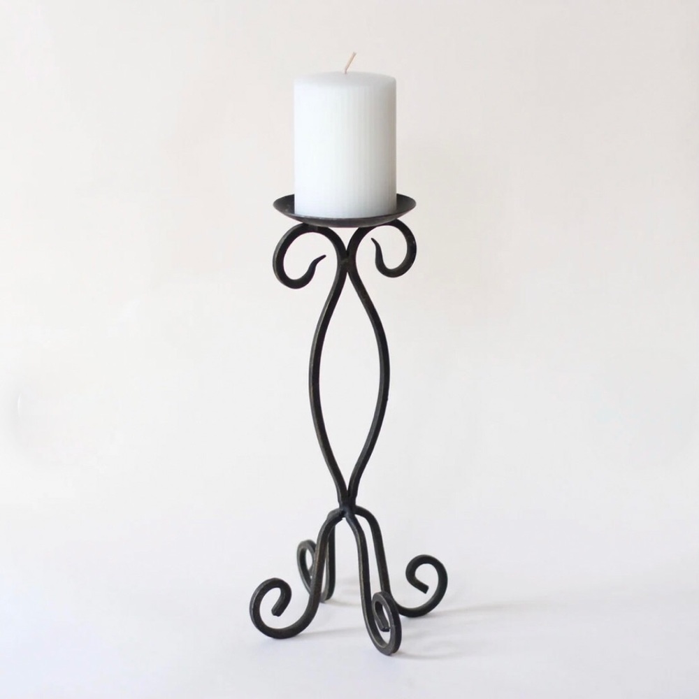 Vintage Wrought Iron Pillar Candle Holder